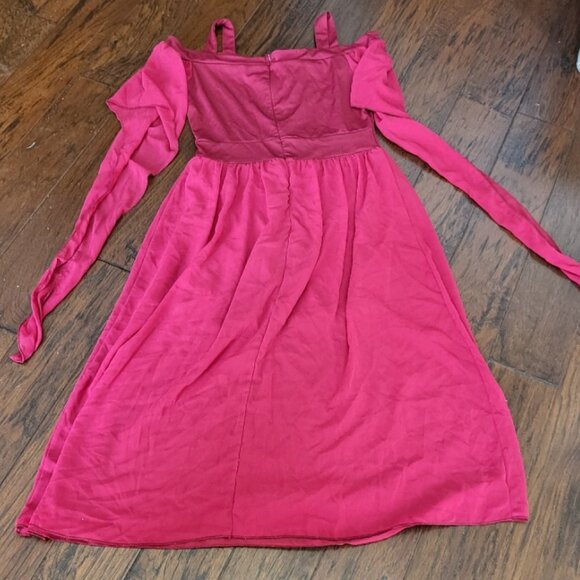 Renaissance Faire Gothic Vampire Red Dress Off-Shoulder Lace-up Dramatic Sleeves - Picture 11 of 15